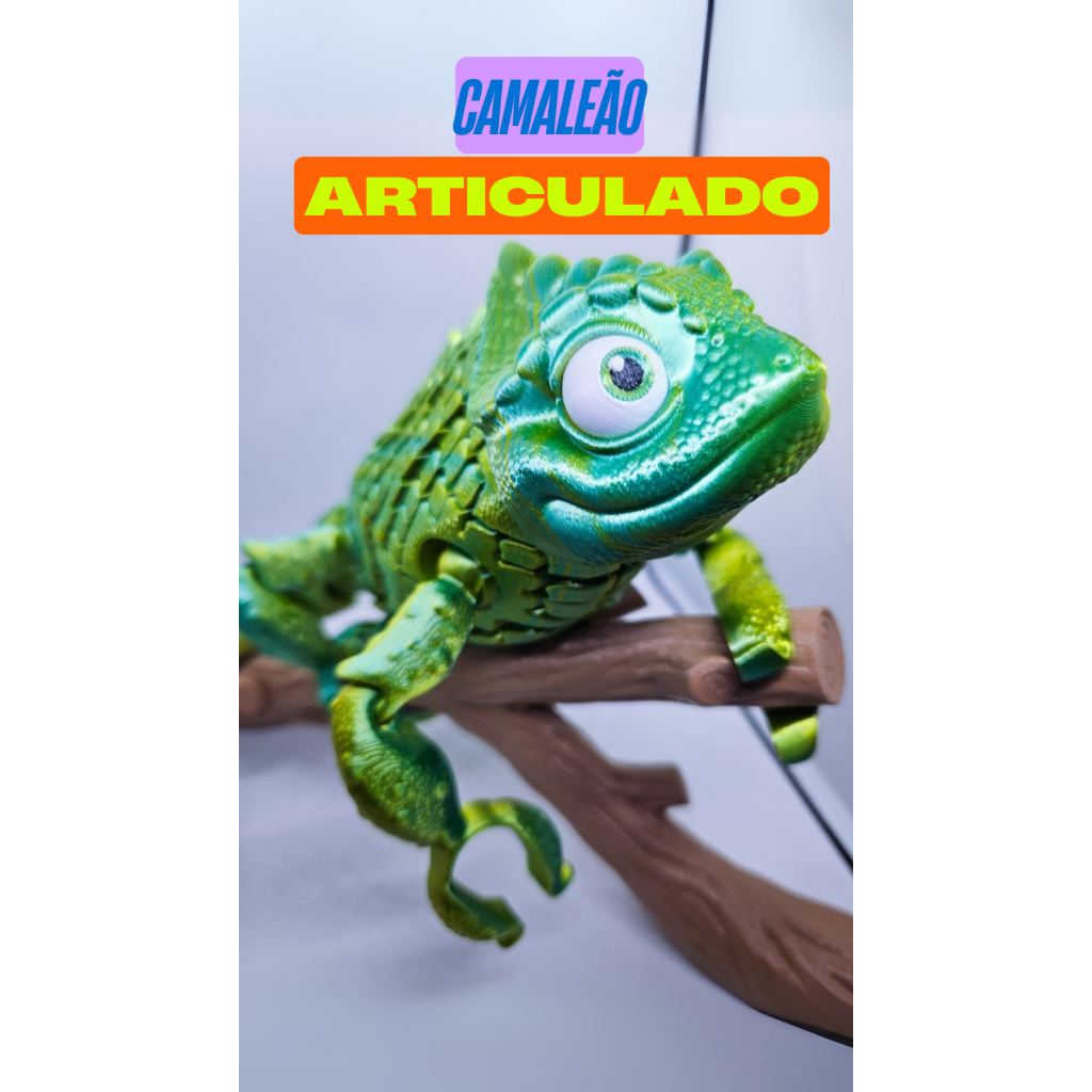 Camaleão Articulado 3D Realista – Decorativo Flexível