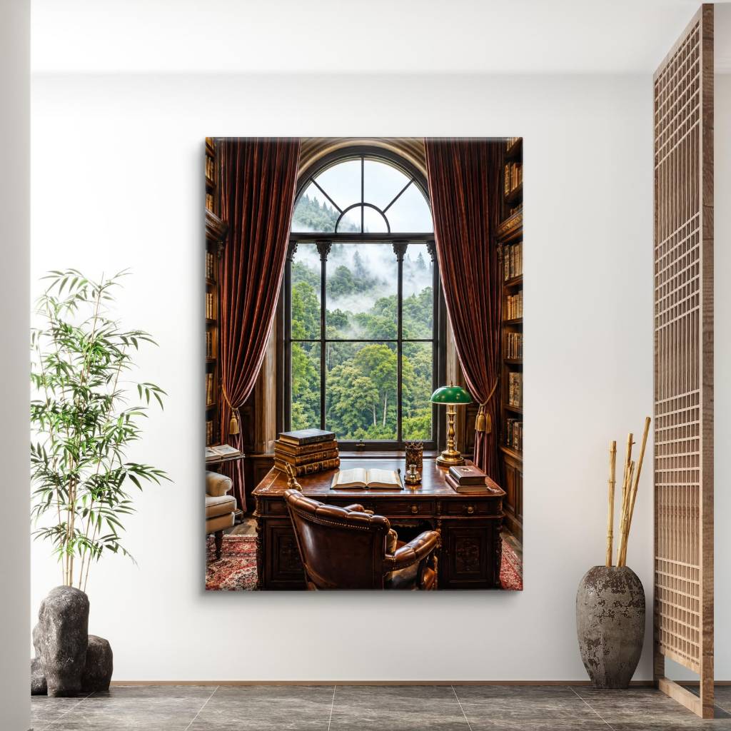 Quadro Decorativo em Canvas 110x70 Biblioteca Clássica Dark Academia Escritório Vintage