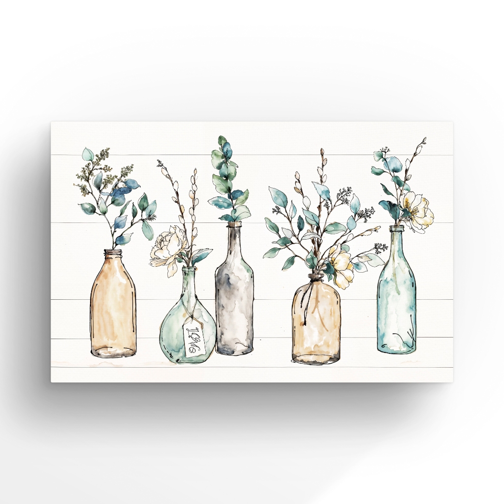 Quadro Decorativo em Canvas com Composição de Garrafas Vintage 90x60cm