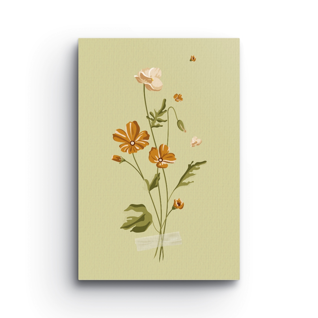 Quadro Canvas Flores Minimalista Vintage Decorativo 90x60cm