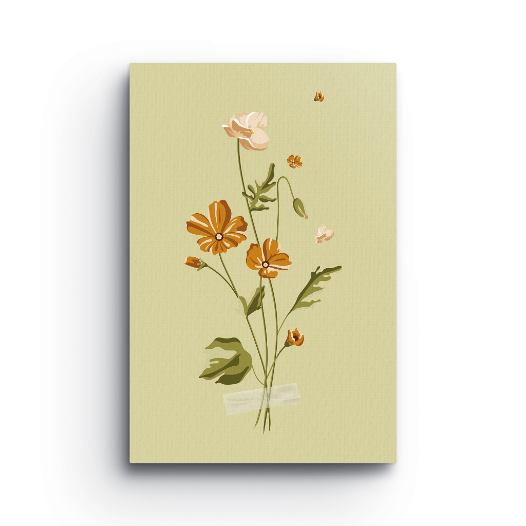 Quadro Canvas Flores Minimalista Vintage Decorativo 60x40cm