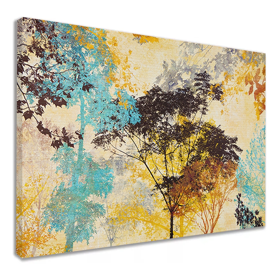 Quadro Decorativo Moderno Árvores Silvestres Natureza Abstrata Vintage Sala Pousadas Tela Canva