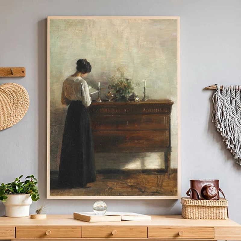 Pôsteres De Leitura E Telas Vintage Woman Prints Scene Indoor Canvas Pinturas Em Tela Arte De Parede Quadro Antigo