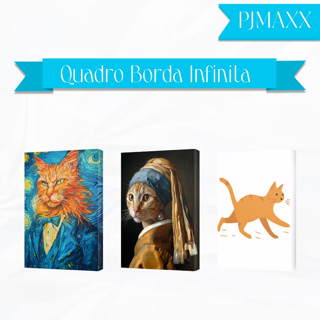 quadro decorativo sala Borda Infinita Canva Gatos Laranja Vintage Abstrato Colorido Quarto Sala Cozinha
