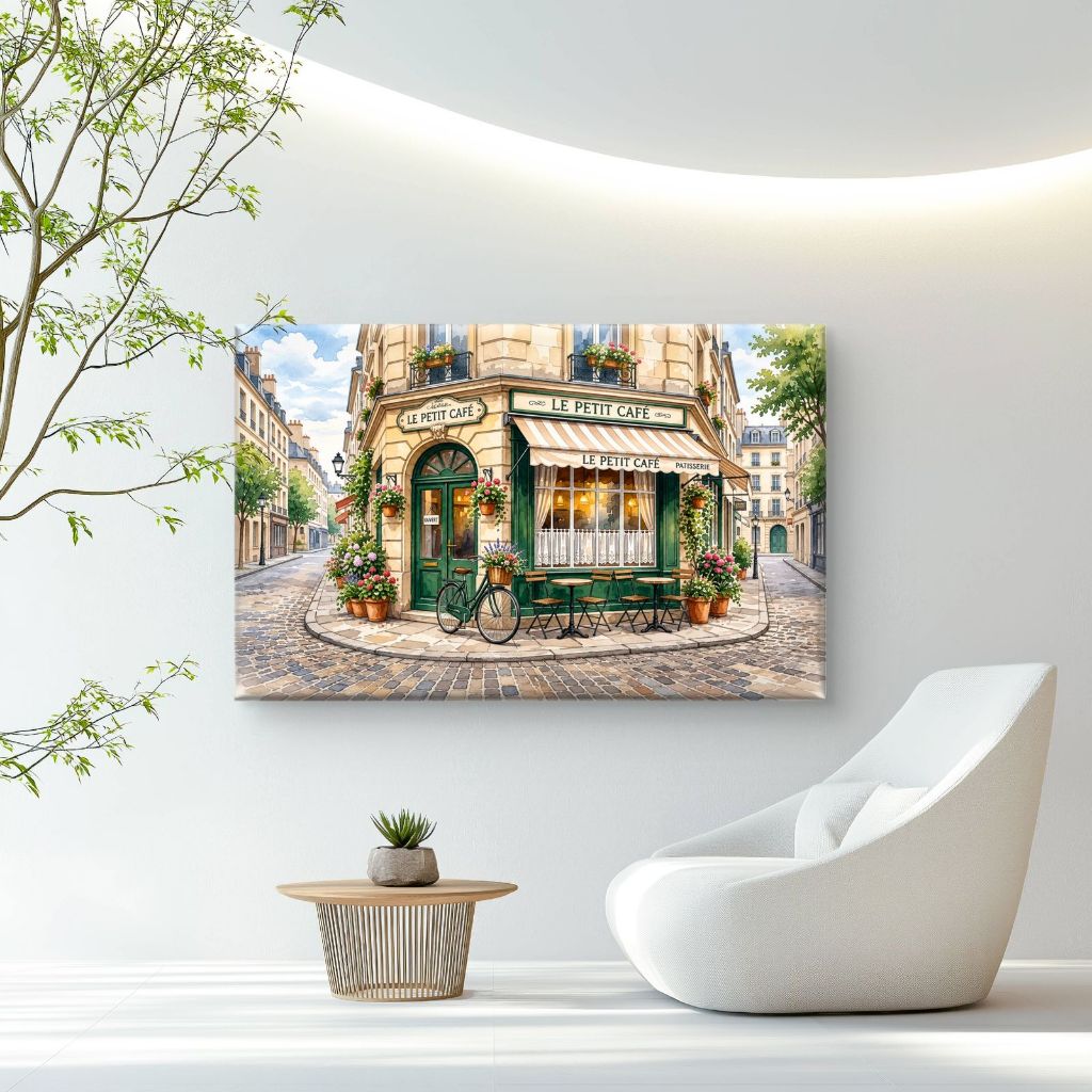 Quadro Decorativo Canvas 110x70 Café Paris Aquarela Cafeteria Francesa Parisiense Vintage para Sala