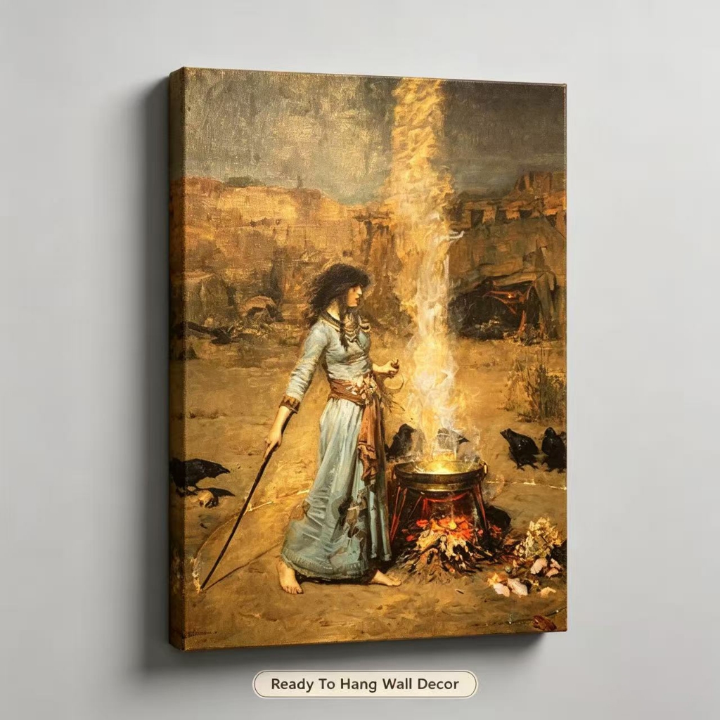 Emoldurado The Magic Circle Waterhouse Canvas Wall Art , Pintura A Óleo De Feiticeiro De Bruxa Gótica Vintage , Decoraçã