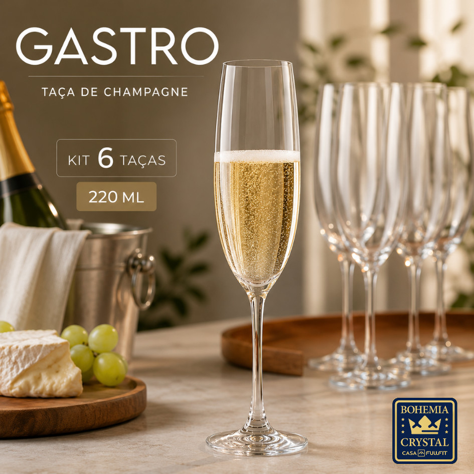 Jogo 6 Taças Champagne Champanhe Cristal Bohemia Gastro 220ml