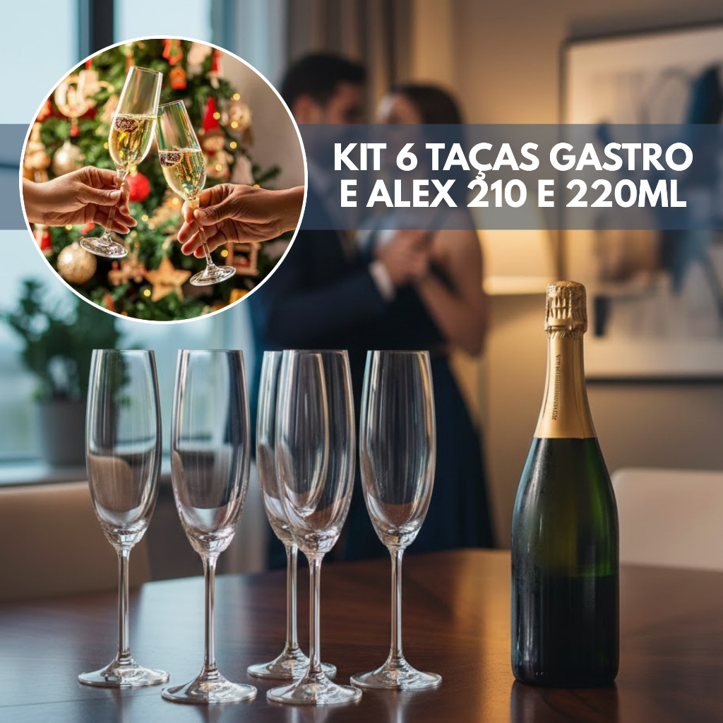 Jogo 6 Taças Champagne Cristal Titanium Gastro e Alex 210ml,220ml e 250ml Iduna Bohemia Premium