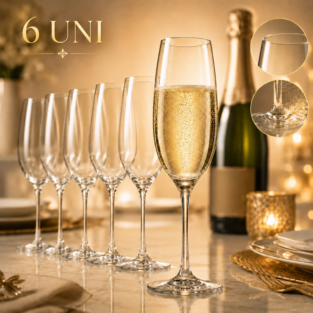 Jogo 6 Taças Champagne Cristal Ecológico Tipo Bohemia 220ml Elegante Premium