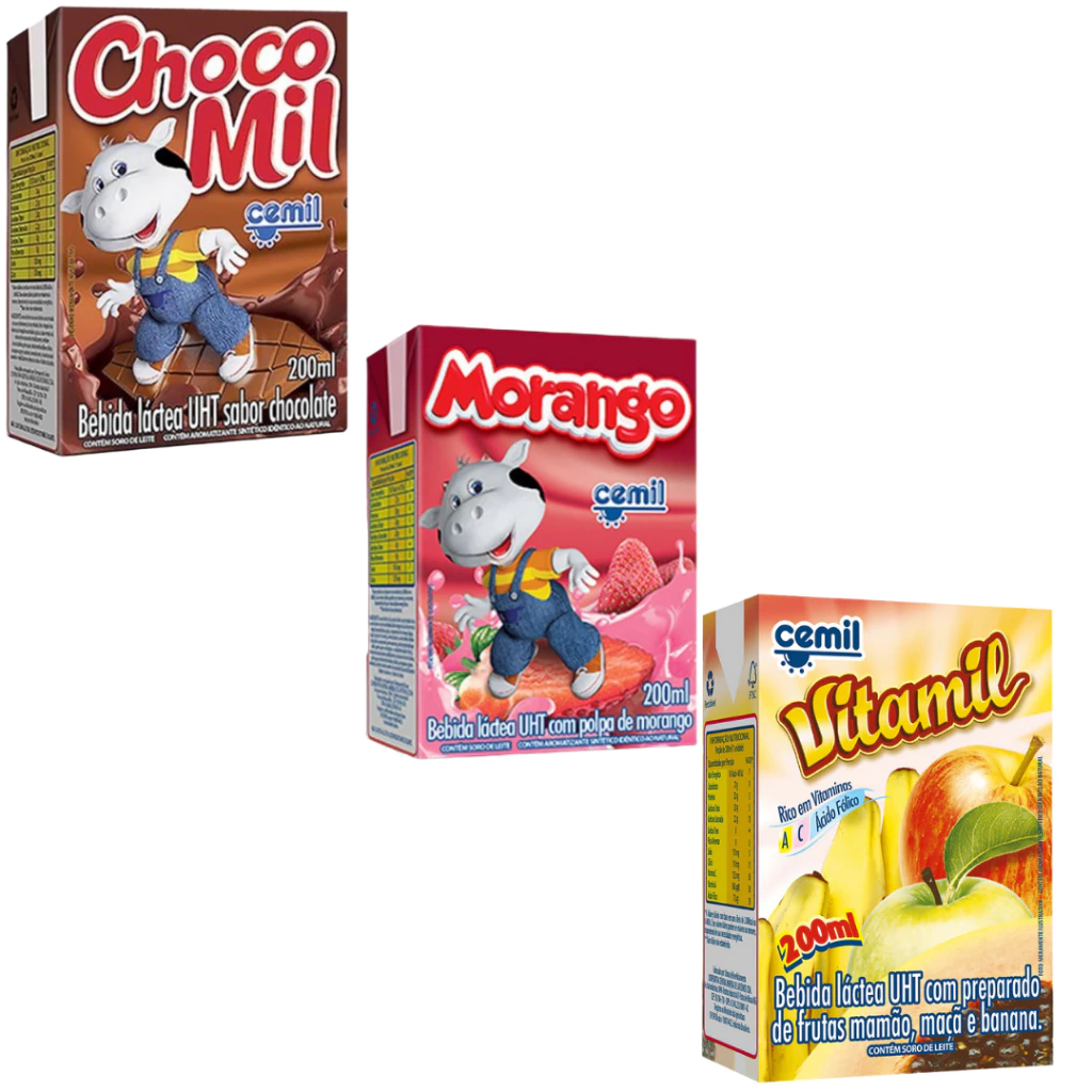 kit com 10 - Bebidas Láctea Cemil 200ml - sabores Chocolate, Morango e Vitamil saboroso