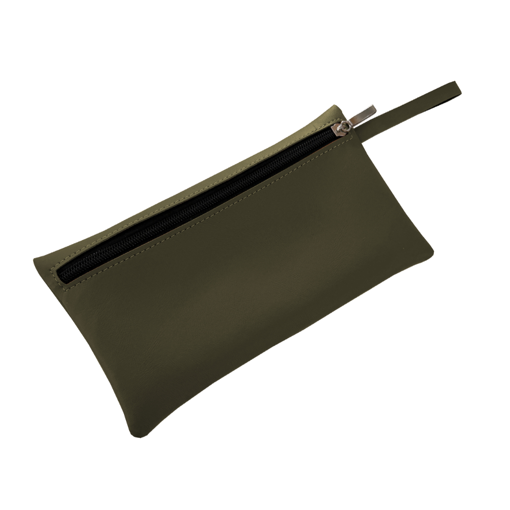 Bolsa Nécessaire de Mão em Couro Ecológico Verde Musgo