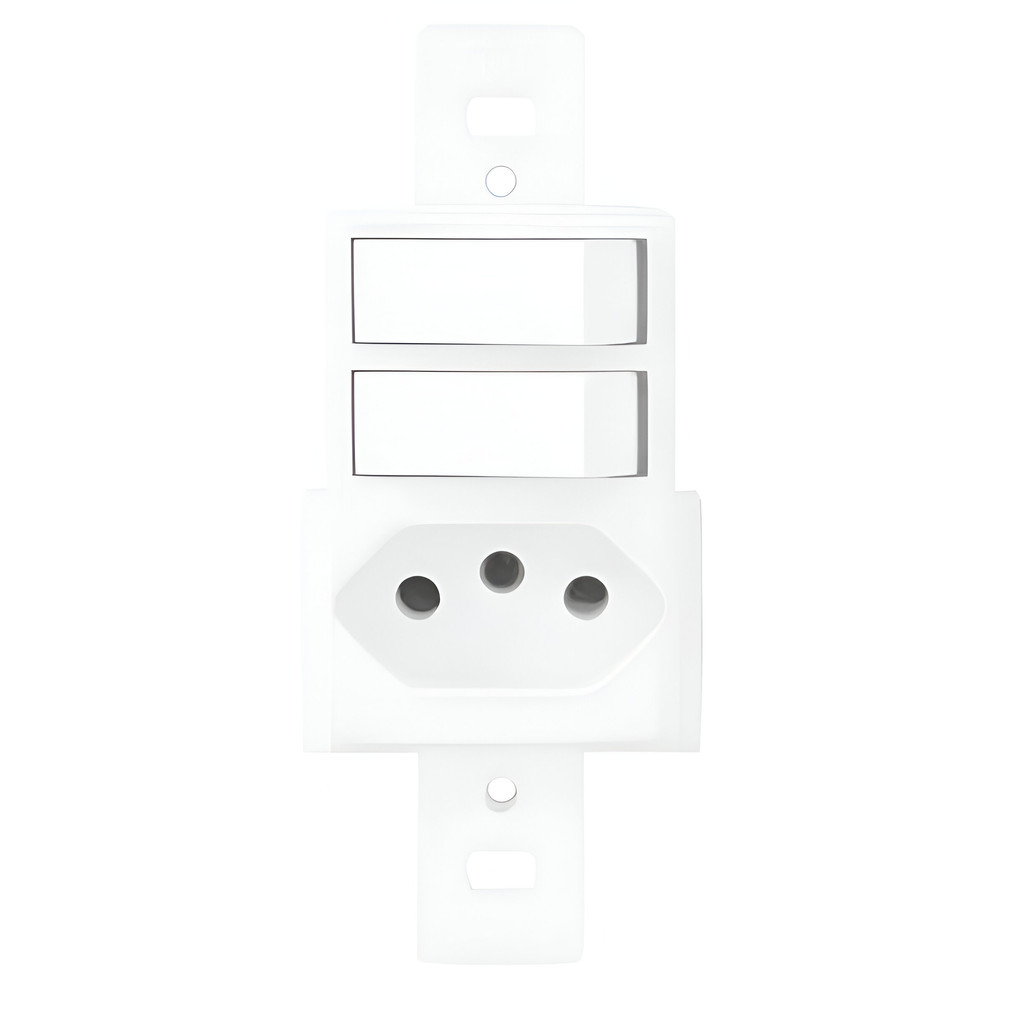 Modulo de 2 interruptores paralelos com tomada 3 pinos 20a fame blanc