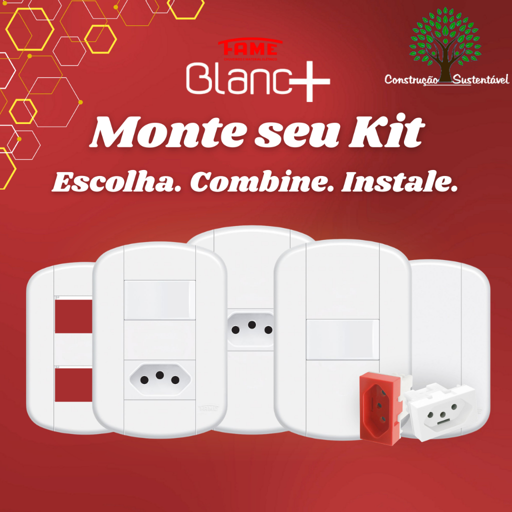 Tomada com Interruptor, 10A, 20A, Simples, Paralelo, Dupla, Tripla, Modulo e Placa Fame Blanc+ ED