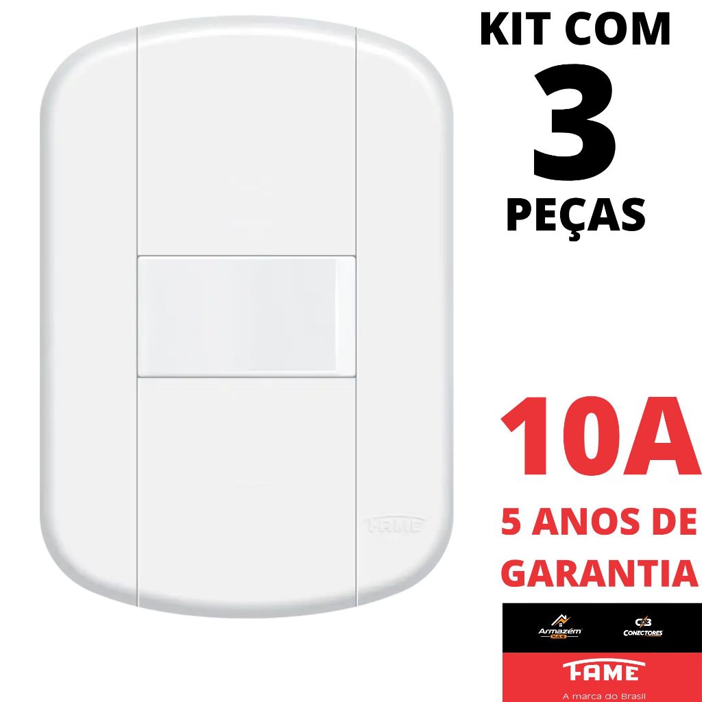 3un Interruptor Paralelo Three Way 10A Com Placa Blanc Mais FAME