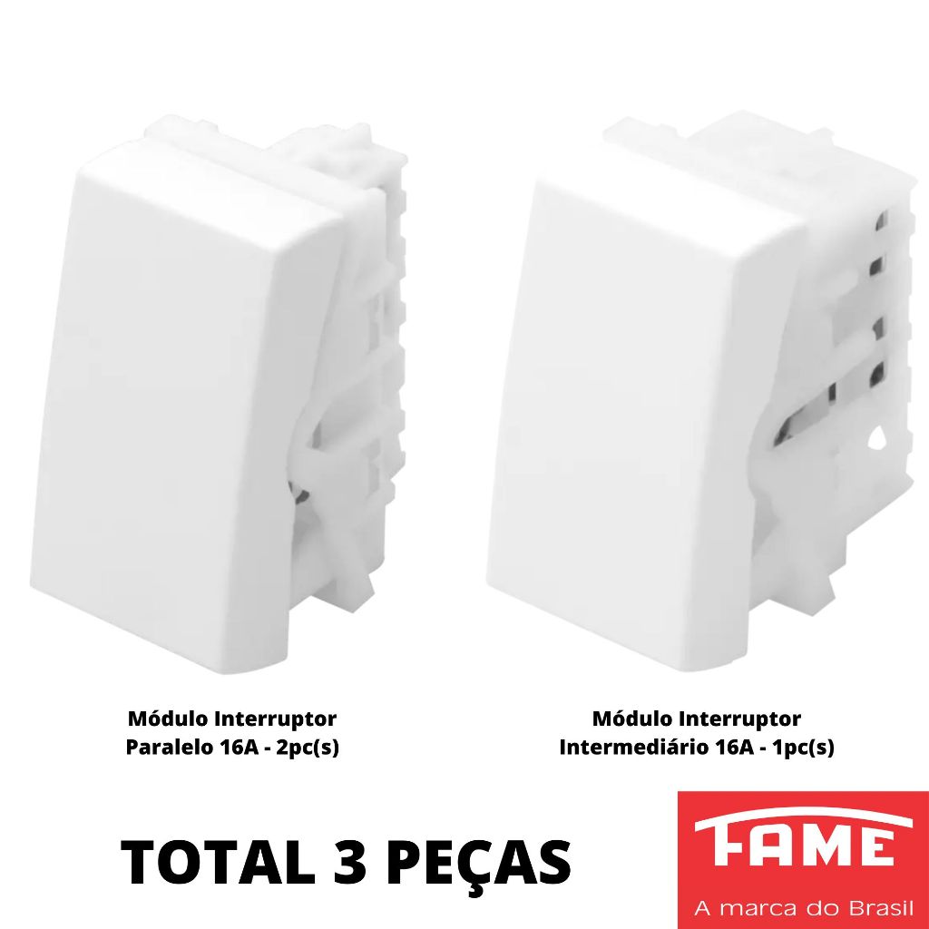3un Módulo Interruptor Paralelo e Intermediário Three Four Way 16A Modulare Evidence Blanc Mais FAME