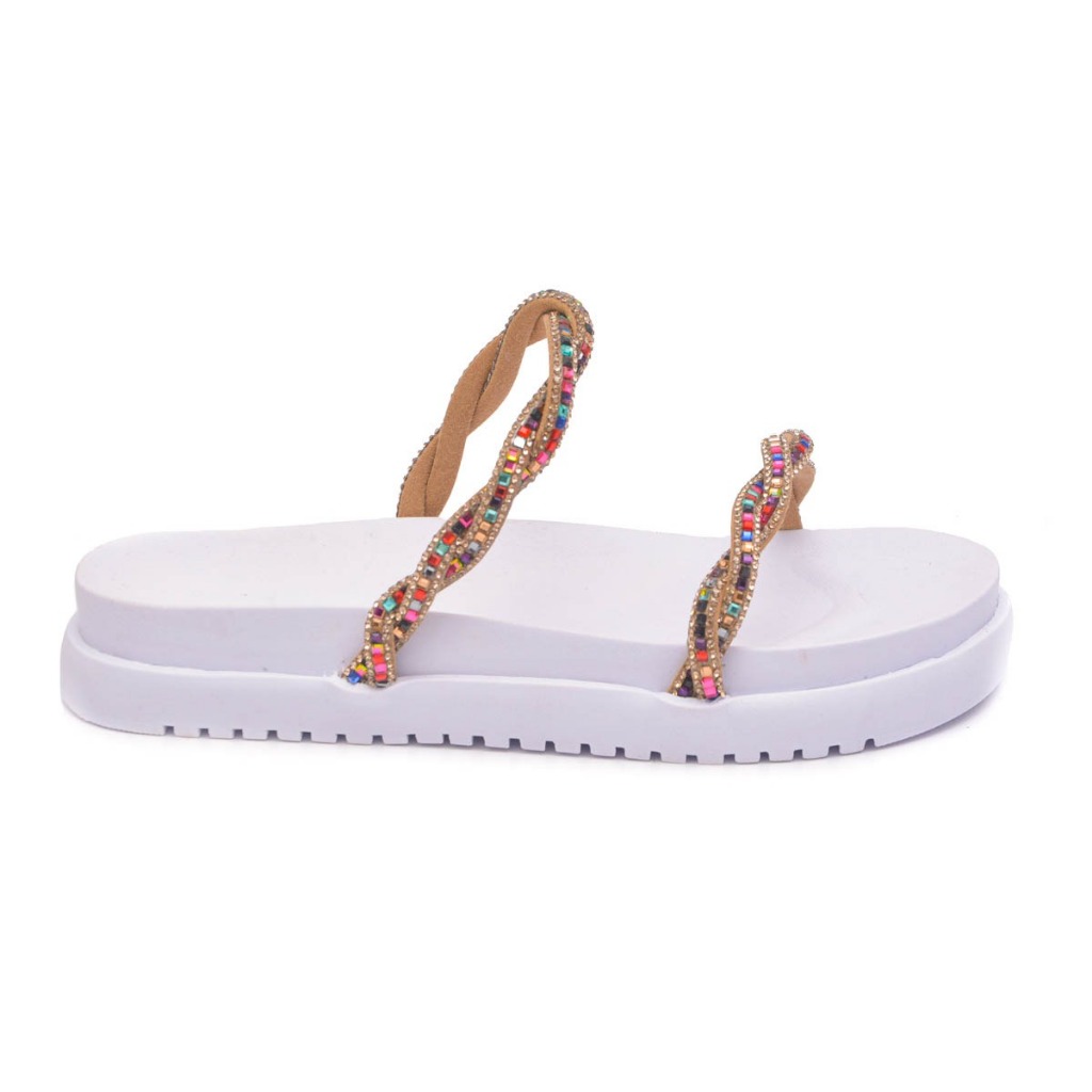 Sandália Feminina com Strass Colorido - Papete Feminina Birken Conforto e Brilho para o Dia a Dia