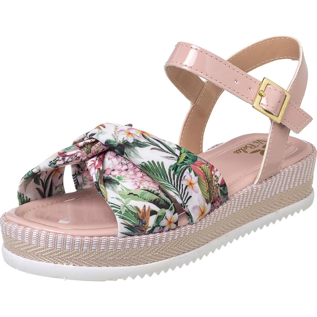Sandália Flatform Tiras Cruzadas Estampada Florais Coloridas