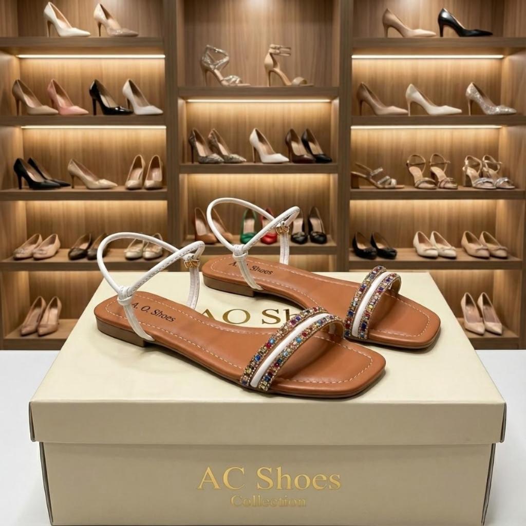 Rasteirinha Sandália Strass Colorido Bico Quadrado Luxo Verão