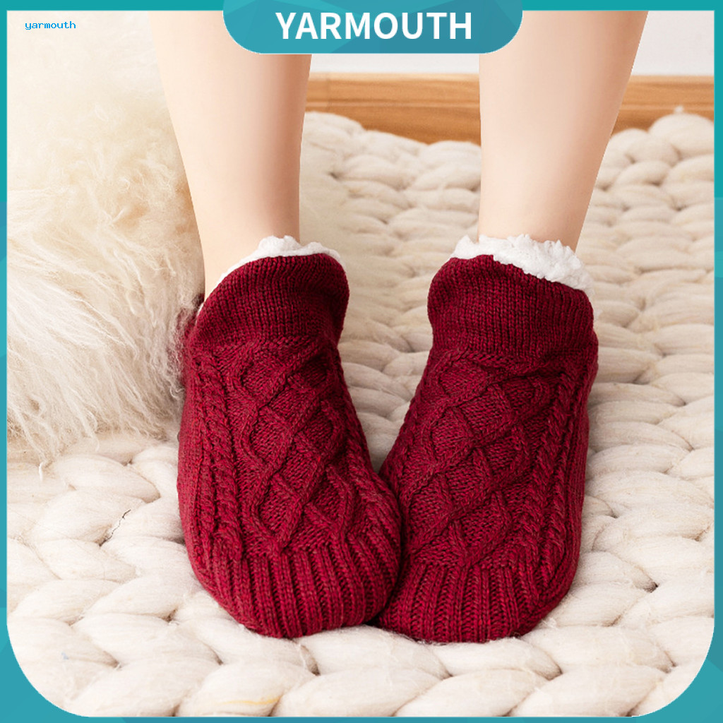 Anti-slip Floor Socks Fleece Lined Indoor 1 Pair Warm Slipper Cozy Moisture-wicking Knitted Adjustable Fit for Men