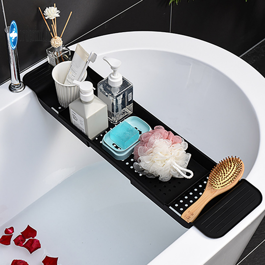 Expandable Bathtub Organizer Telescopic Rack Shelf with Drain Holes – Anti-slip Adjustable Bathroom Storage Tray for H