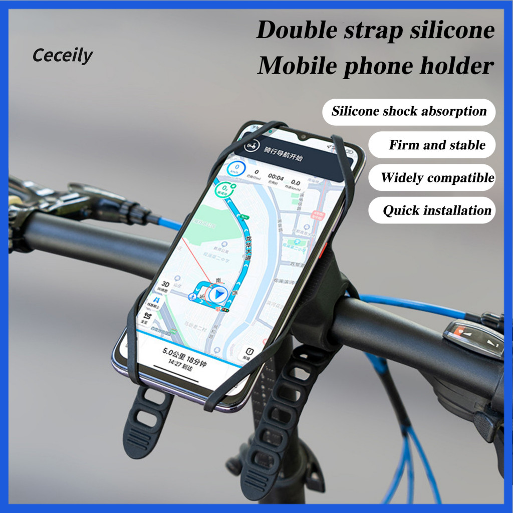 Bicycle Phone Mount Shock-absorbing Holder Adjustable Silicone Bike with Dual Straps – Anti-slip Shockproof for Mtb Ro
