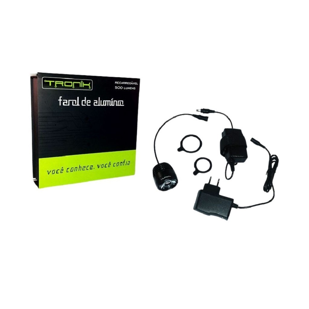 Farol Preto Led 500 Lumens C/ Bat Recarreg 4 Funções Tronik