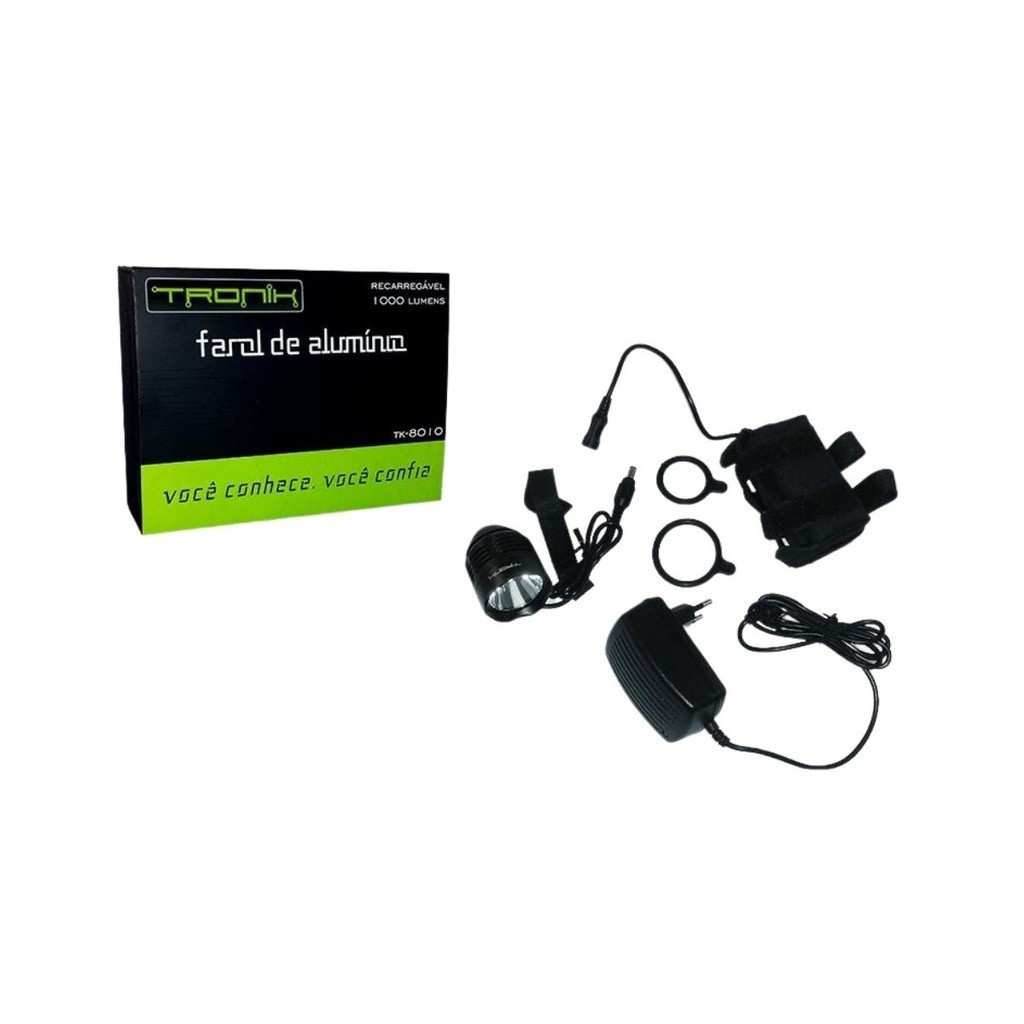 Farol Preto Led 1000 Lumens C/ Bat Recarreg 4 Funções Tronik