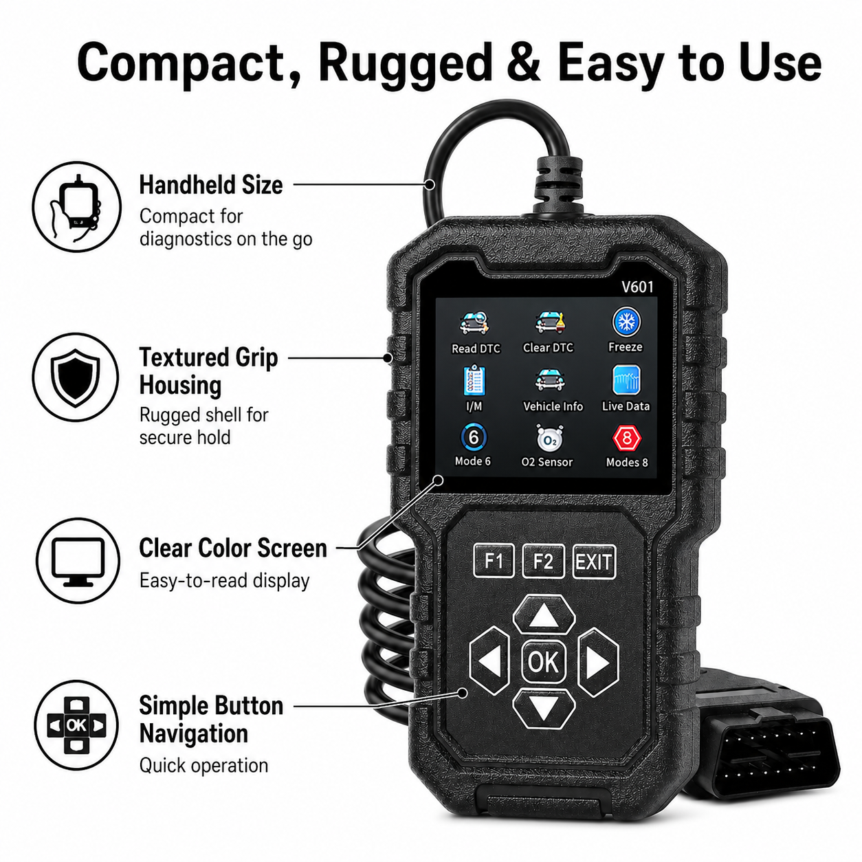 V601 Profissional OBD2-Scanner Motor-Detector Live-Data-Stream DTC-Clear Auto-Diagnostic-Repair-Ferramenta
