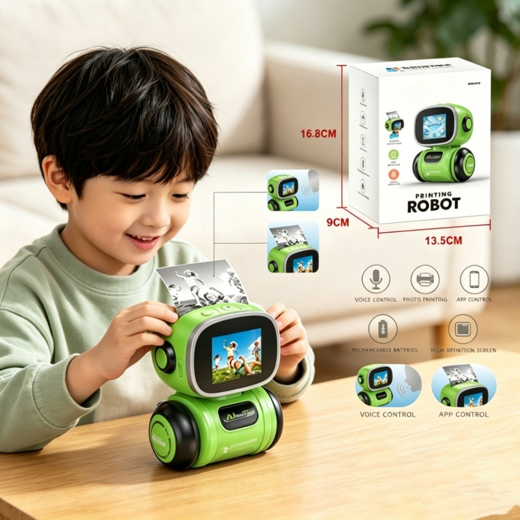 Robô De Impressora De Controle De Voz AI , Impressão Térmica De Fotos Controlada Por Aplicativo , Brinquedos Educativos