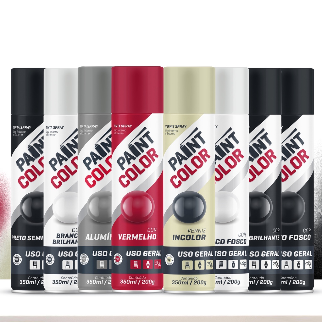 Tinta Spray Paintcolor Uso Geral Preto Fosco Brilhante Branco Vermelho Alumínio Verniz Grafite 400ml