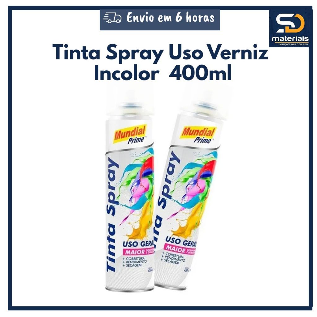 Tinta Spray Uso Geral Verniz Incolor  400ml Mundial Prime