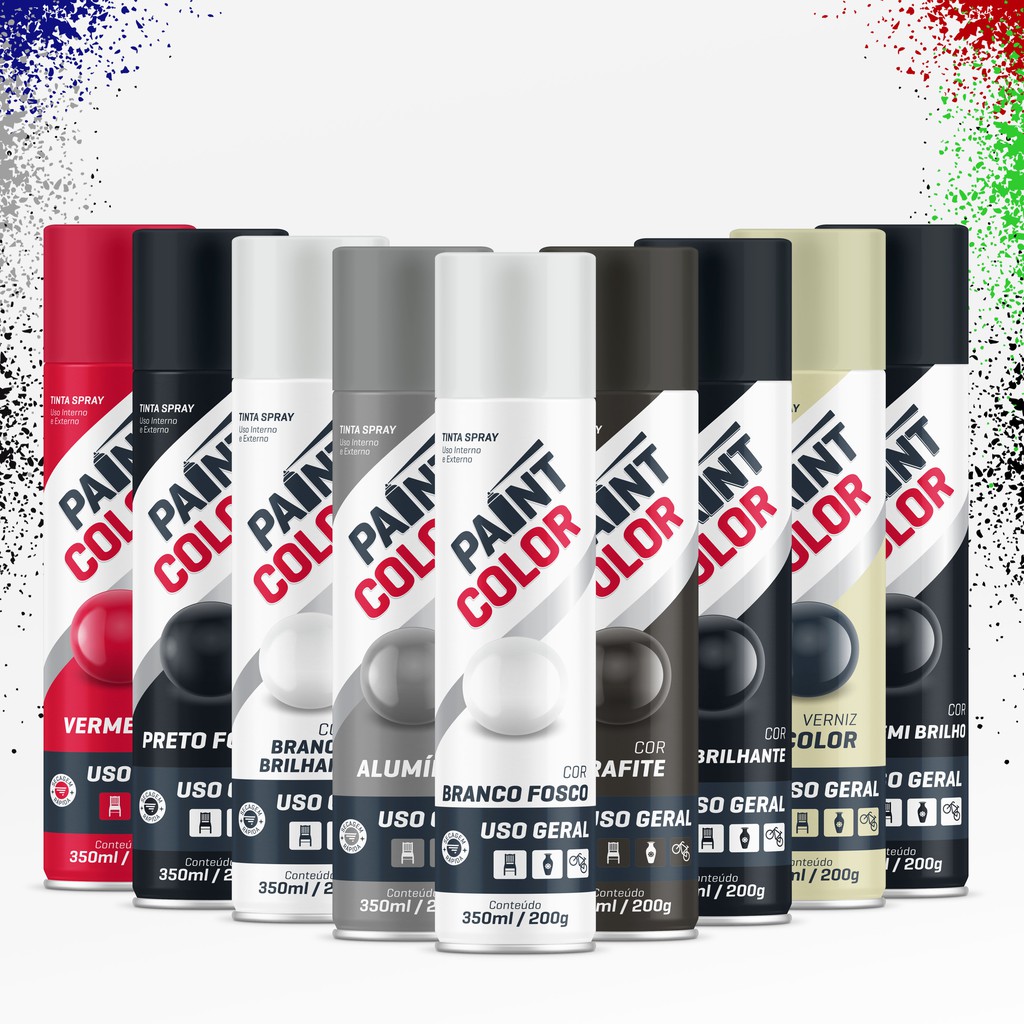 Tinta Spray Paintcolor Uso Geral Preto Fosco Brilhante Branco Vermelho Alumínio Verniz Grafite 350ml