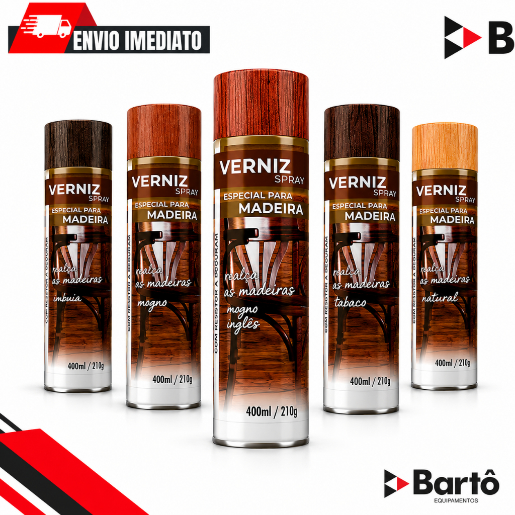 Kit 03 Tinta Verniz Spray Uso Geral 400ml Madeira Secagem Rápida Natural Mogno Imbuia Tabaco Etaniz