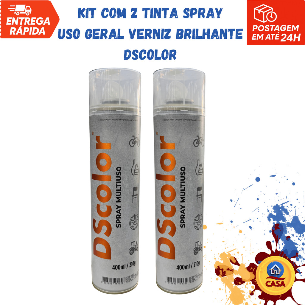 Tinta Spray Uso Geral Verniz Brilhante DSColor - Kit com 2 unidades
