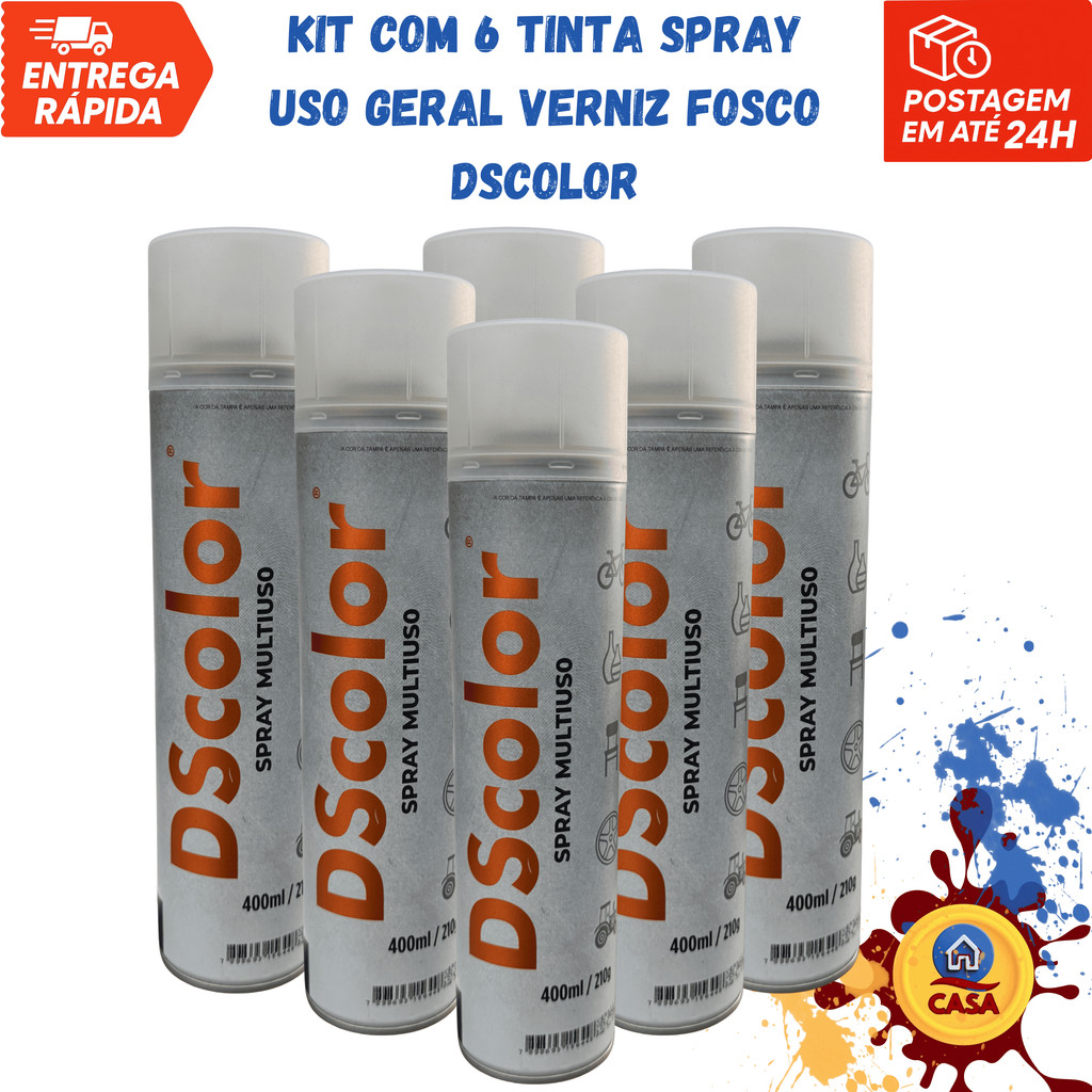 Tinta Spray Uso Geral Verniz Fosco DSColor - Kit com 6 unidades