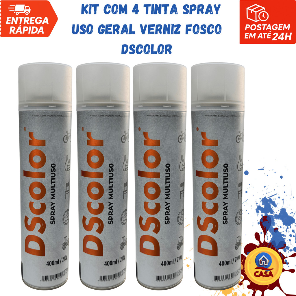 Tinta Spray Uso Geral Verniz Fosco DSColor - Kit com 4 unidades