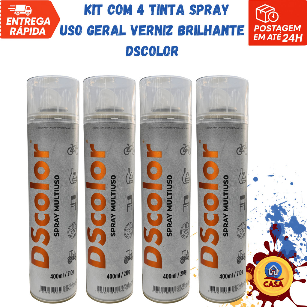 Tinta Spray Uso Geral Verniz Brilhante DSColor - Kit com 4 unidades