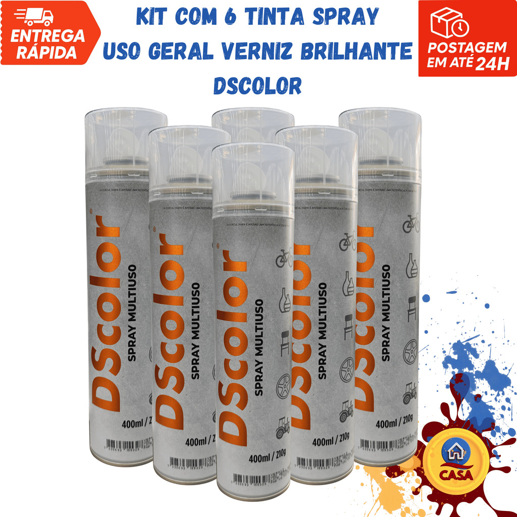 Tinta Spray Uso Geral Verniz Brilhante DSColor - Kit com 6 unidades