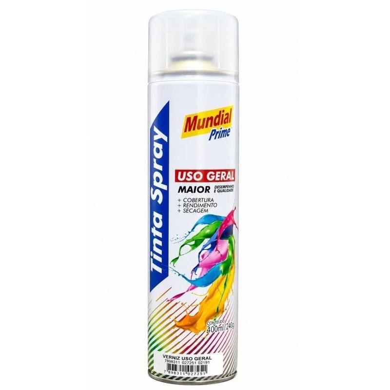 Verniz Spray Mundial Prime 400ml Uso Geral Alto Brilho Madeira Metal MDF Artesanato