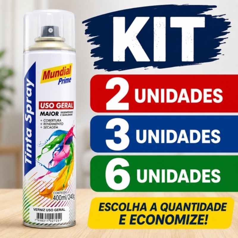Verniz Spray Uso Geral Mundial Prime 400ml Madeira Metal MDF Gesso Cerâmica Secagem Rápida ESCOLHA A QUANTIDADE