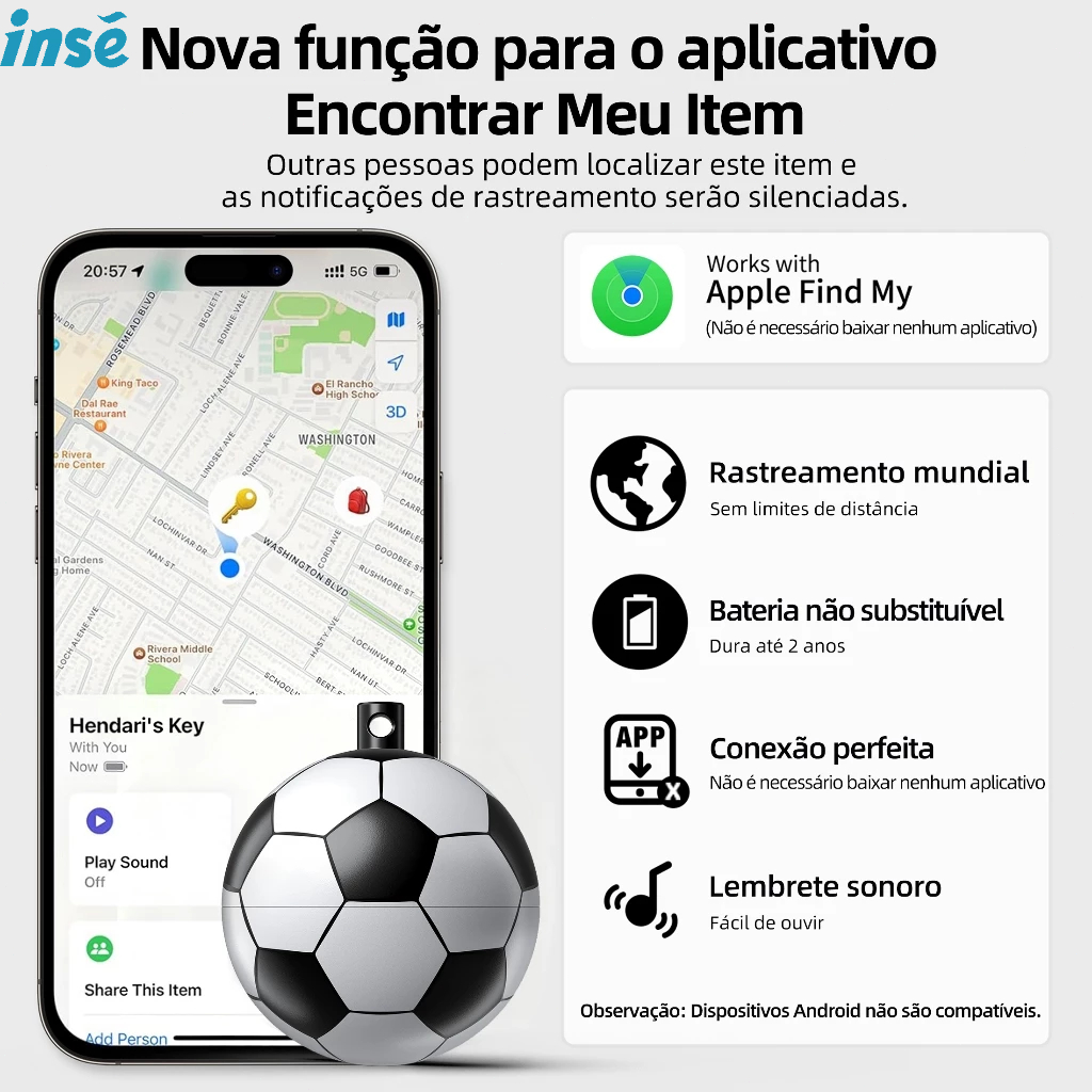 Localizador em Formato de Futebol | Anti-perda Bluetooth Compatível Apple Find My