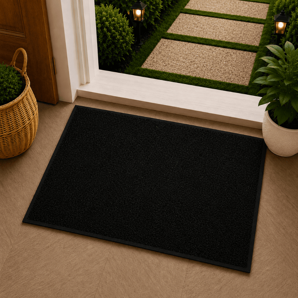 Tapete Porta Entrada Casa Capacho Vinil Liso Preto Kapazi Antiderrapante 40x60cm