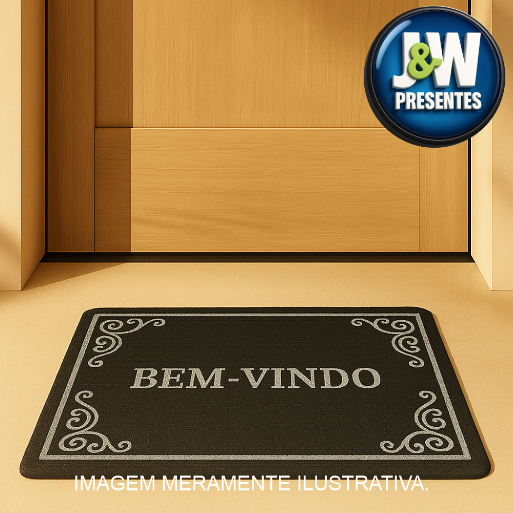 Tapete Porta Entrada Capacho Antiderrapante Vinil Light 2.0 Bem Vindo Cinza 38 x 58