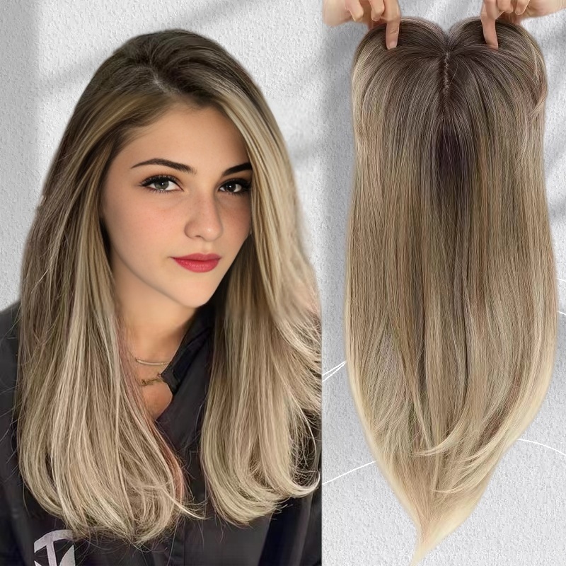 Cabelo humano Natural de simulação própria de renda frontal, peruca dourada de fibra química orgânica encaracolada
