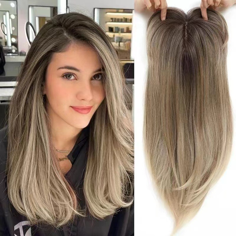 Cabelo humano Natural de simulação própria de renda frontal, peruca dourada de fibra química orgânica encaracolada