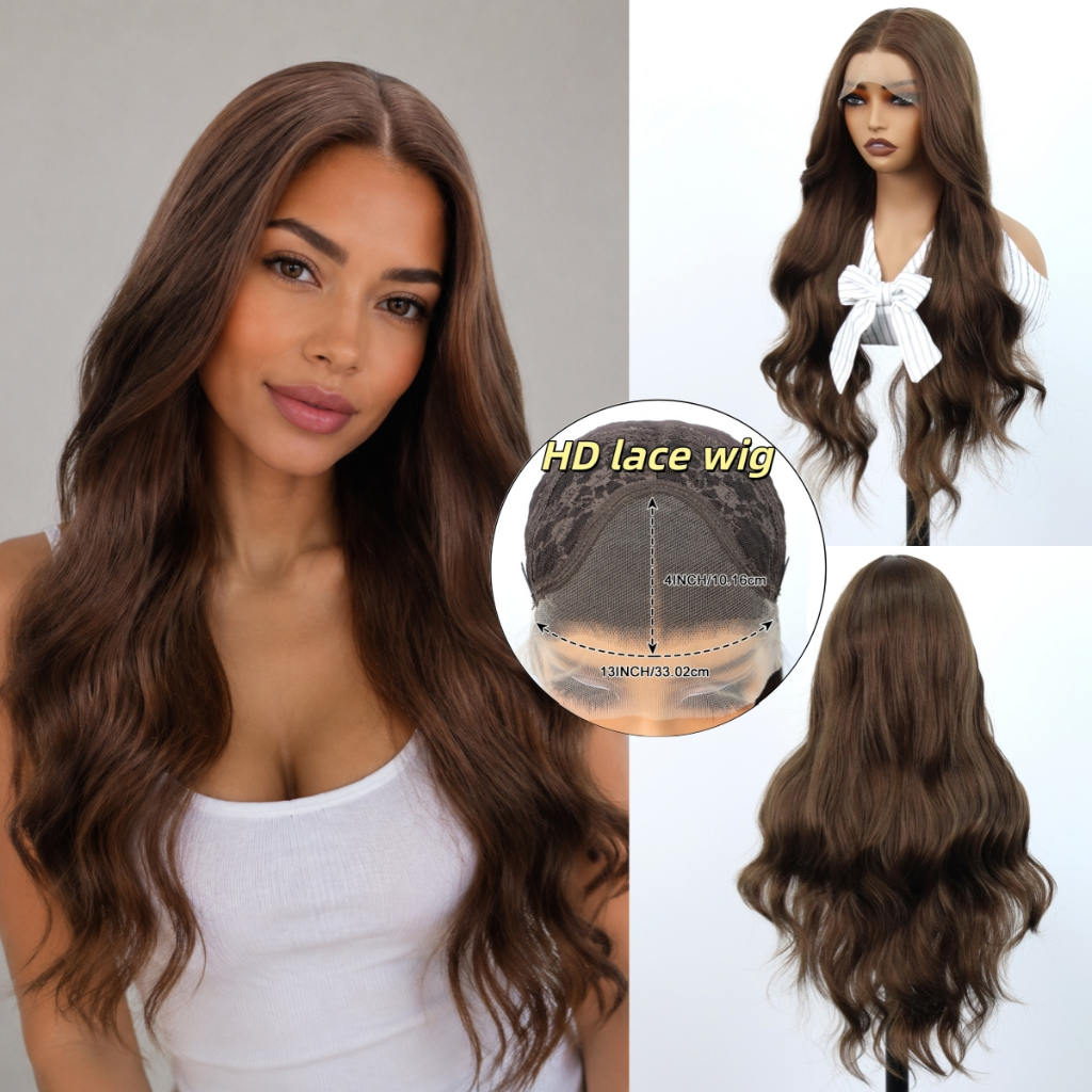 Peruca Frontal De Renda Sintética Para Mulheres 180 % Densidade 28 Polegadas 134 HD Cabelo Sintético Resistente Ao Calor