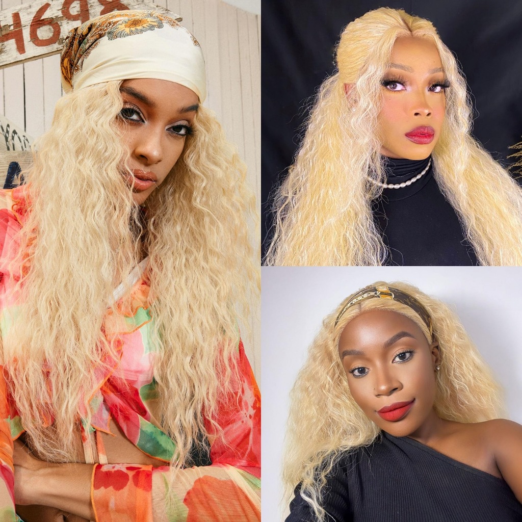 Peruca Frontal De Renda Para Mulheres Loira180 % Densidade 28 Polegadas 134 HD Cabelo Sintético Resistente Ao Calor , Fr