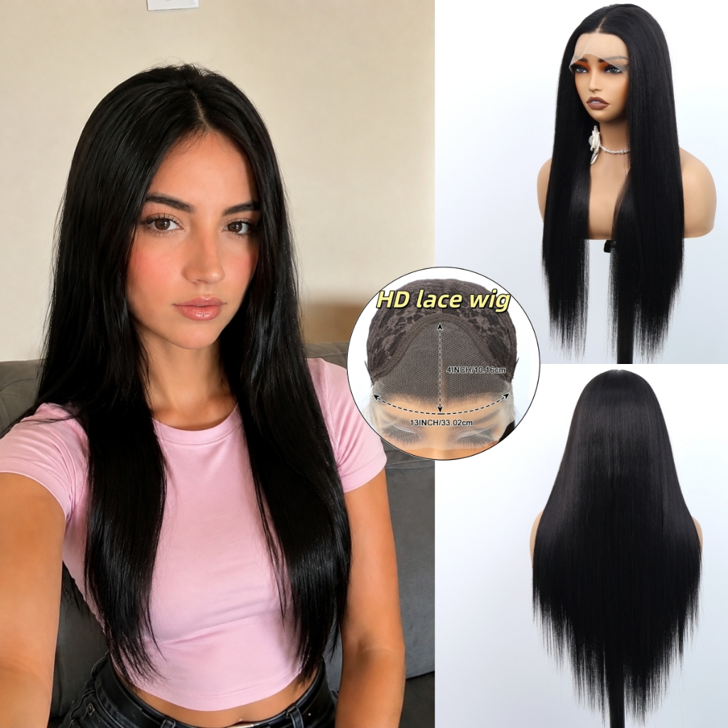 Peruca Frontal De Renda Para Mulheres 180 % Densidade 28 Polegadas 13 * 4 HD Cabelo Sintético Resistente Ao Calor , Apar