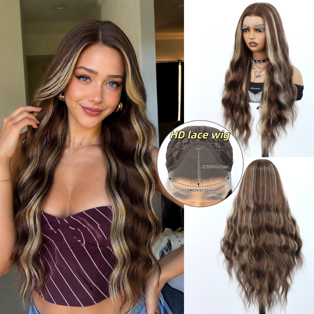 Peruca Frontal De Renda Para Mulheres , Densidade De 180 % , 28 Polegadas , 13 , 4 HD , Cabelo Sintético Resistente Ao C