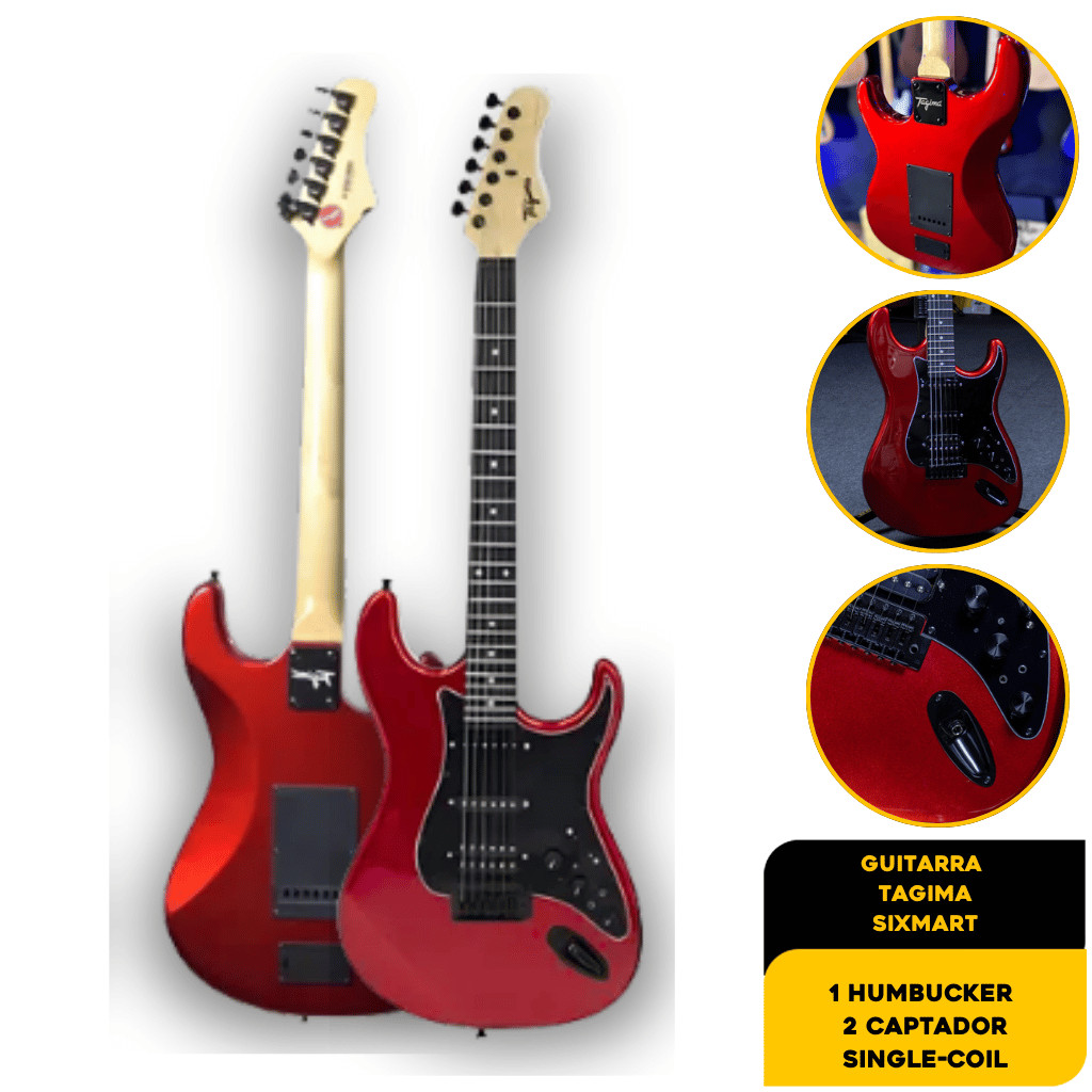 Guitarra Tagima Strato 2s 1h Fx Escala Escura Escudo Preto Sixmart Vermelho Premium